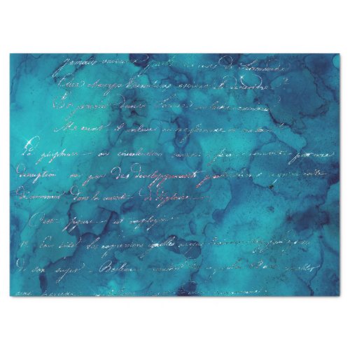 Iridescent Script on Abstract Teal Decoupage Tissue Paper