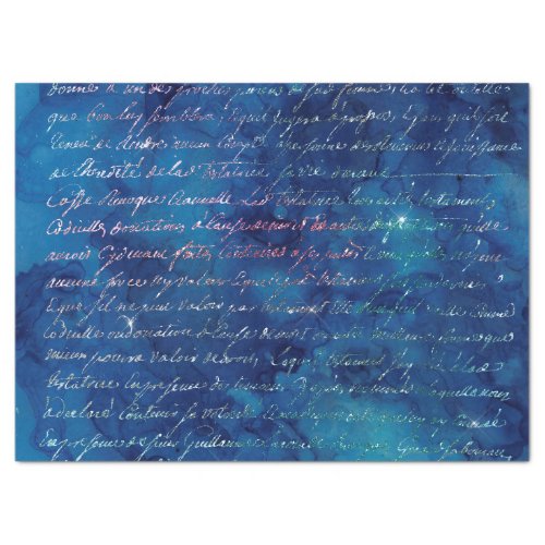 Iridescent Script on Blue Decoupage Tissue Paper