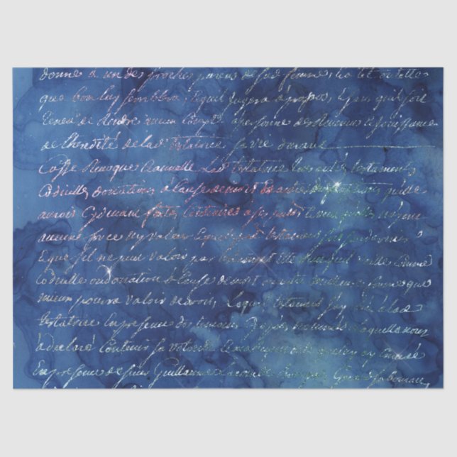 Iridescent Script on Blue Decoupage Tissue Paper (Front)