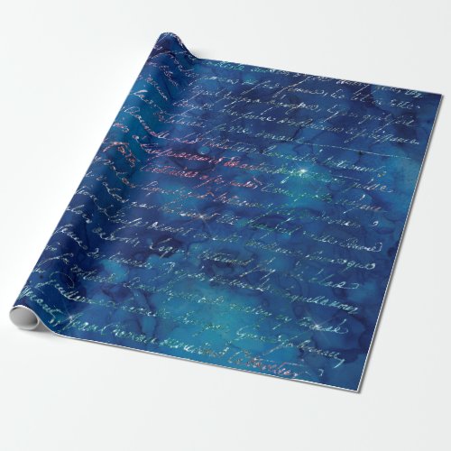 Iridescent Script on Blue Wrapping Paper