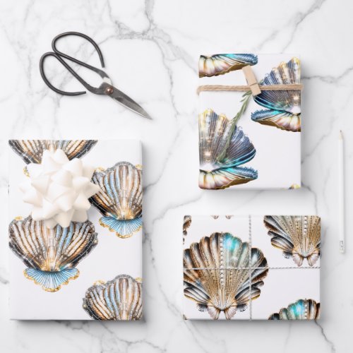Iridescent seashells shell seamless pattern beach  wrapping paper sheets