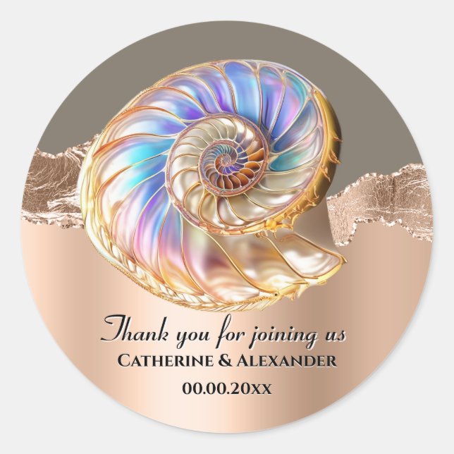 Iridescent Shell Wedding Thank You Sticker (Front)