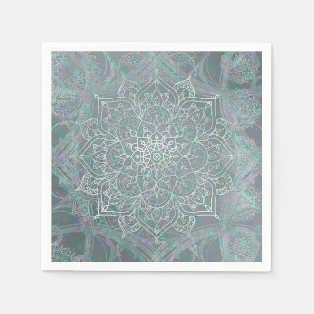 Iridescent Shimmer Mandala Boho Chic Napkins (Front)