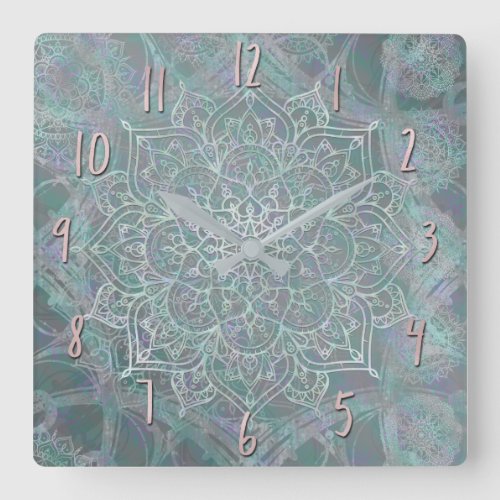 Iridescent Shimmer Mandala Boho Chic Square Wall Clock