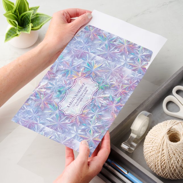 Iridescent shimmering snowflakes pattern envelope mailers (Desk)