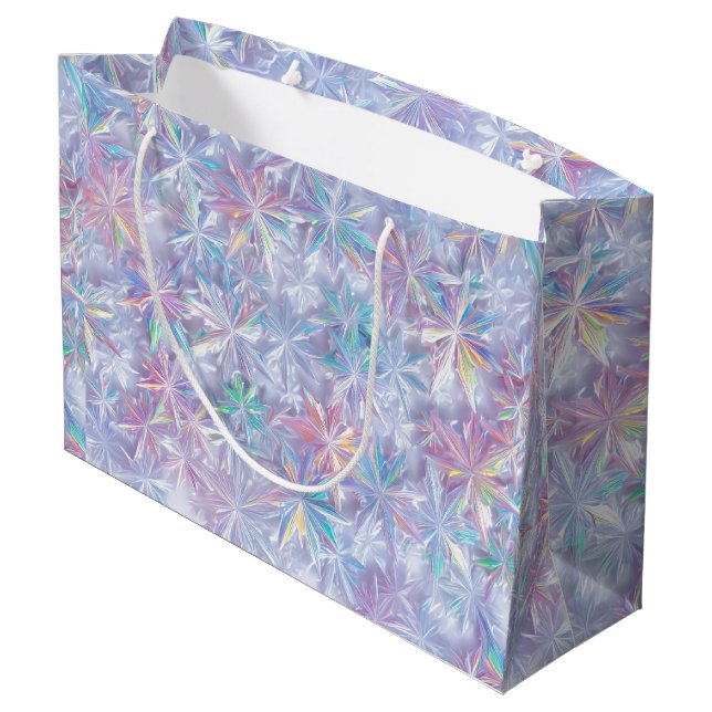 Iridescent shimmering snowflakes pattern large gift bag (Back Angled)