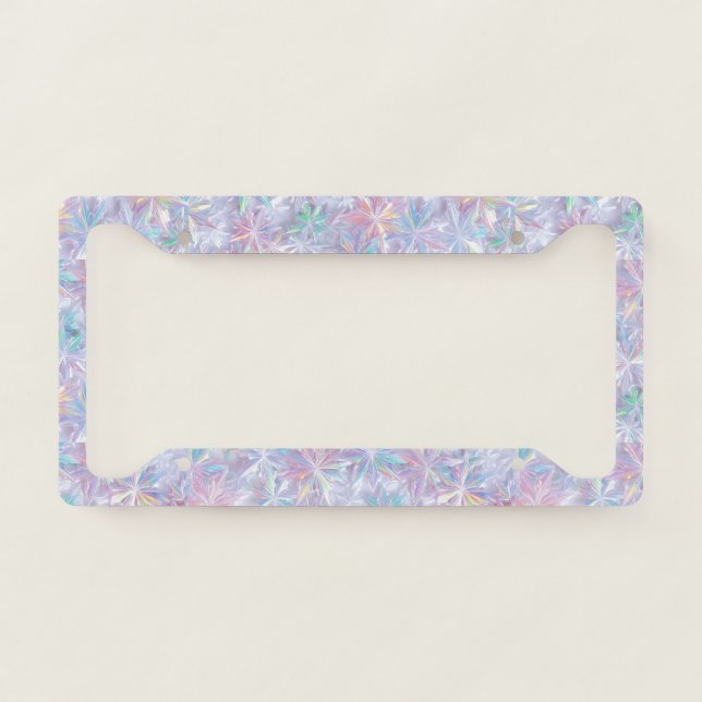 Iridescent shimmering snowflakes pattern license plate frame (Front)