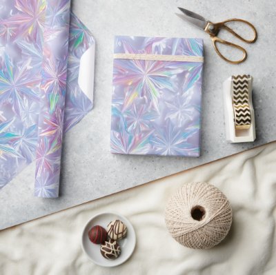 Iridescent shimmering snowflakes pattern wrapping paper