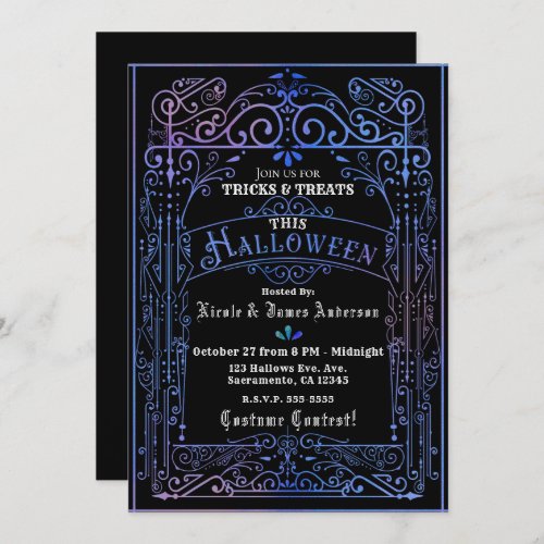 Iridescent Shine Vintage Victorian Deco Halloween Invitation
