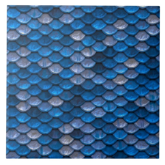 Iridescent Shiny Blue Mermaid Fish Scales Tile