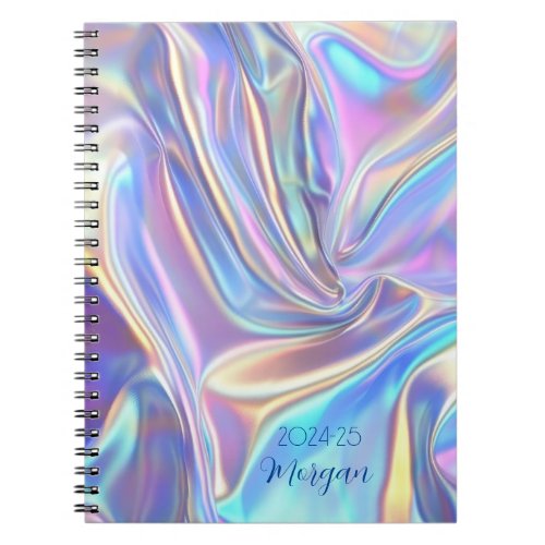 Iridescent Shiny Metallic Fabric Date Script Name Notebook