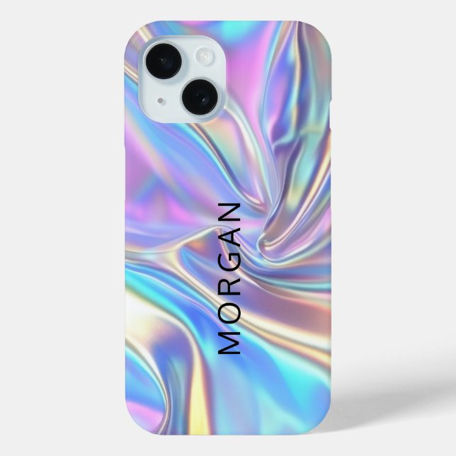 Iridescent Shiny Metallic Fabric, Large Black Name Case-Mate iPhone Case (Back)