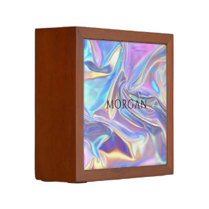 Iridescent Shiny Metallic Fabric, Name Desk Organizer