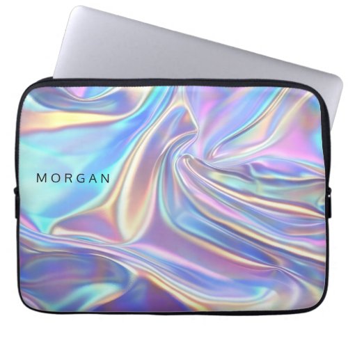 Iridescent Shiny Metallic Fabric Name Laptop Sleeve