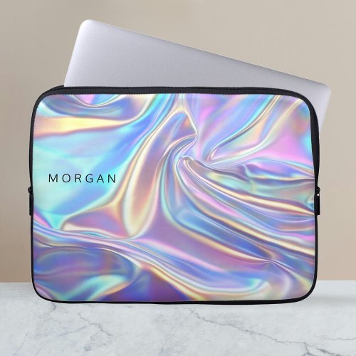 Iridescent Shiny Metallic Fabric Name Laptop Sleeve