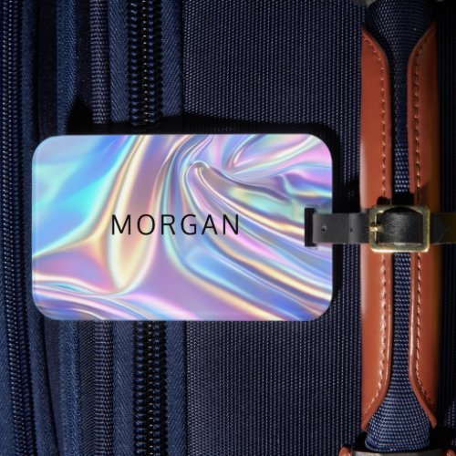 Iridescent Shiny Metallic Fabric Name Luggage Tag