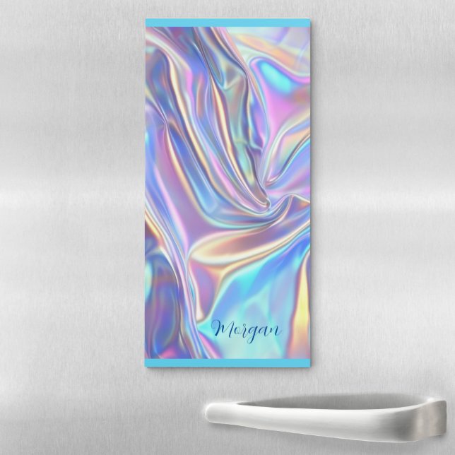 Iridescent Shiny Metallic Fabric, Script Name Magnetic Notepad (In Situ)