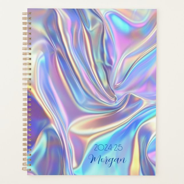Iridescent Shiny Metallic Fabric, Script Name Planner (Front)