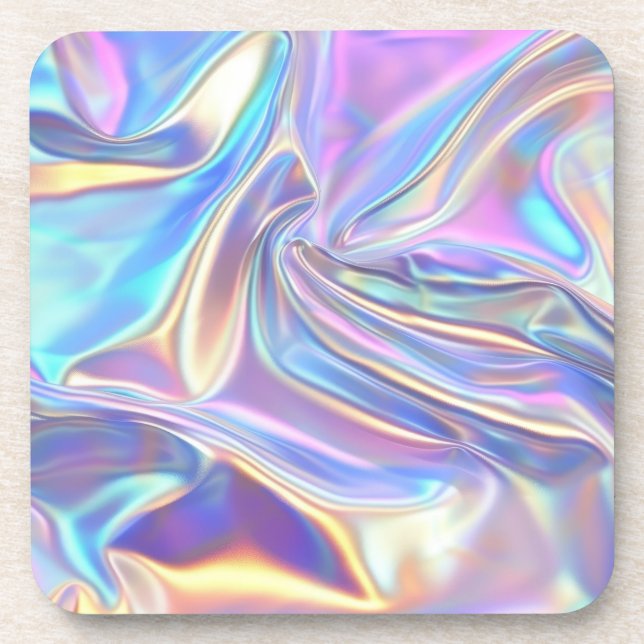 Iridescent Shiny Metallic Fabric, Teal Gold Purple Beverage Coaster (Front)