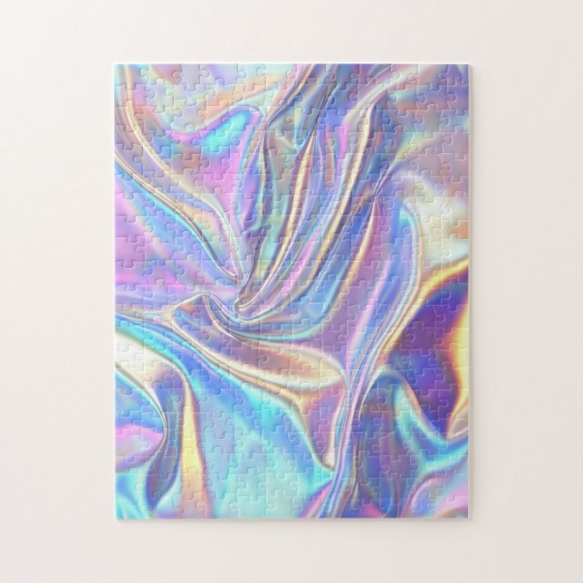 Iridescent Shiny Metallic Fabric, Teal Gold Purple Jigsaw Puzzle (Vertical)