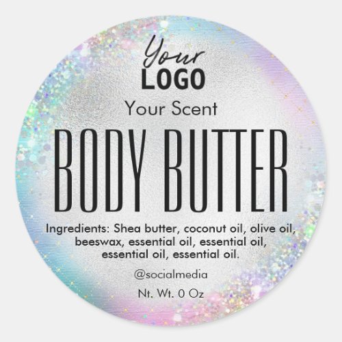 Iridescent Silver Foil Rainbow Body Butter Labels
