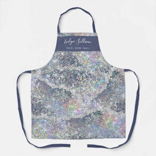 Iridescent silver glitter beauty professional apron