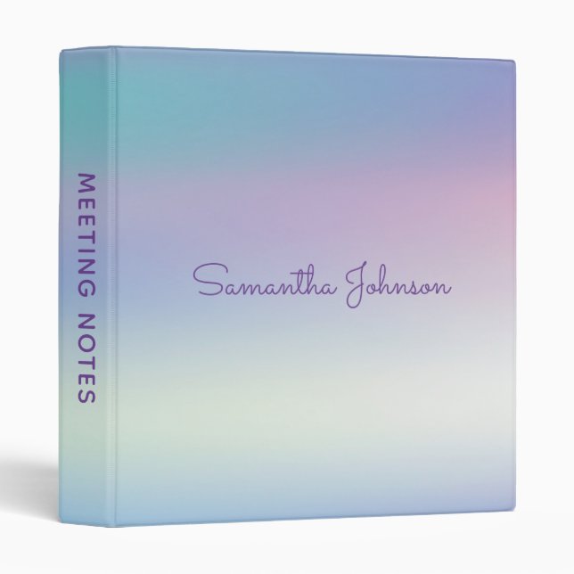 Iridescent Sky Gradient Modern Purple Script Name 3 Ring Binder (Front/Spine)