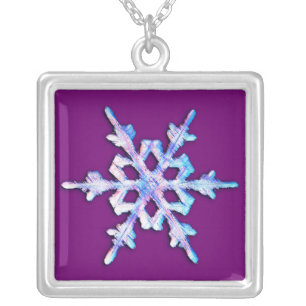 Iridescent snowflake on amethyst purple silver plated necklace