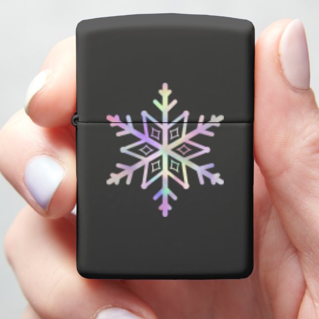 "Iridescent" Snowflake on Black Matte Zippo Lighter (In Hand)