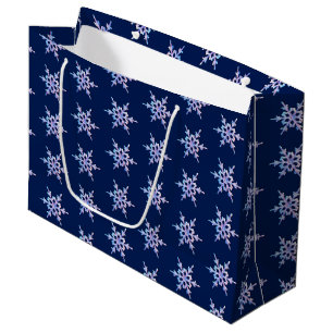 Iridescent snowflake on dark blue large gift bag