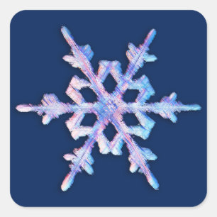 Iridescent snowflake on dark blue square sticker