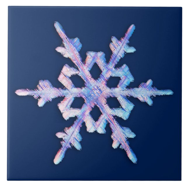 Iridescent snowflake on dark blue tile (Front)