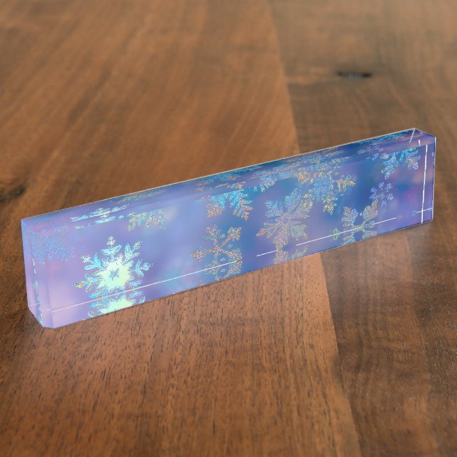 Iridescent snowflakes desk name plate (Side)