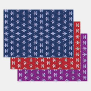 Iridescent Snowflakes on Blue, Deep Red, & Purple  Wrapping Paper Sheets