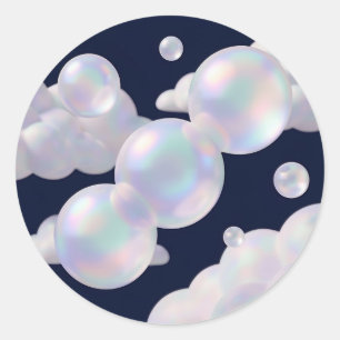 Iridescent Soap Bubbles Floating Dark Blue Dreamy  Classic Round Sticker