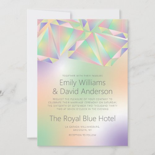 Iridescent Soft Pastel Gems Inspired Wedding  Invitation