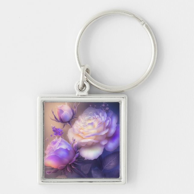 Iridescent Soft Purple Light Spectrum Flowers Keychain (Front)