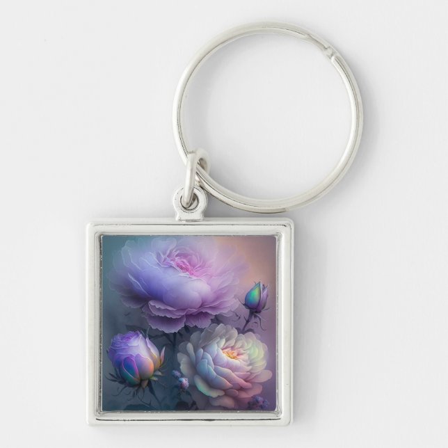 Iridescent Soft Purple Wedding Flowers Keychain (Front)