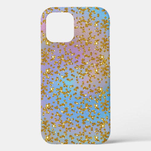 Iridescent Spiral and Gold Glitter Confetti iPhone 12 Pro Case