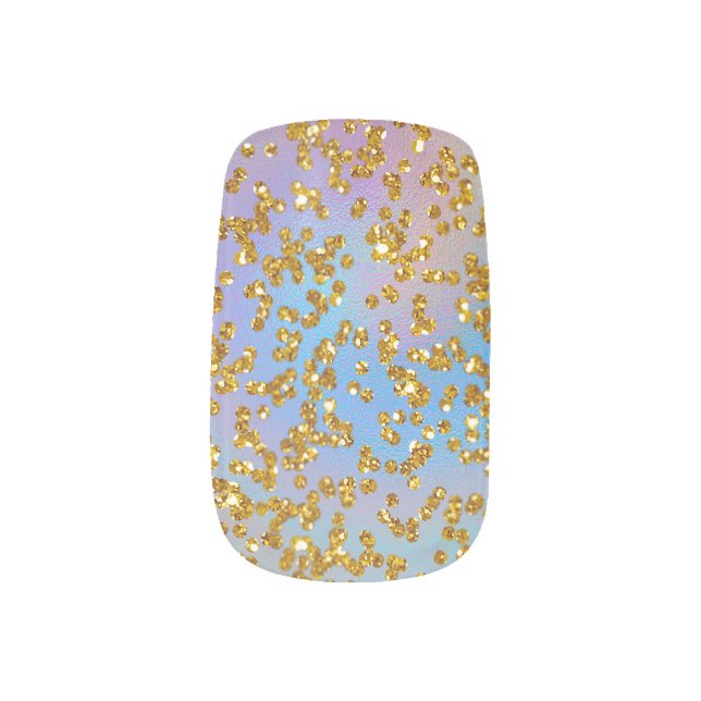 Iridescent Spiral and Gold Glitter Confetti Minx Nail Art (Left Thumb)