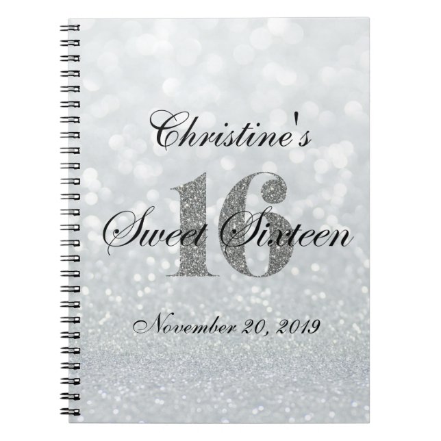 Iridescent Sweet 16 Silver Custom Guest Book (Front)