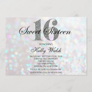 Iridescent Sweet 16 Silver Glitter Invitation