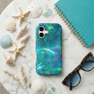 Iridescent Teal Fluid Marble iPhone 17 Case
