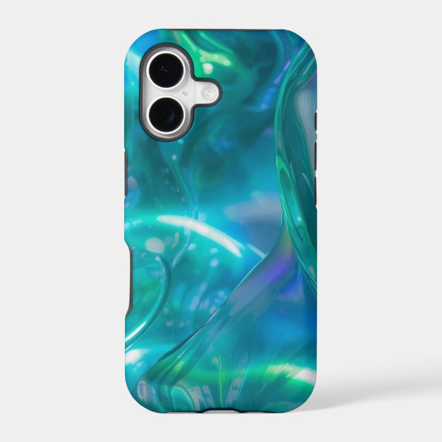 Iridescent Teal Fluid Marble Iphone Case (Back)