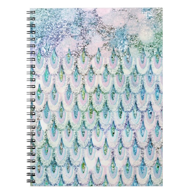 Iridescent teal Glitter Mermaid Fish Scales Notebook (Front)