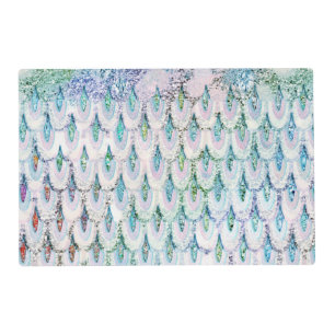 Iridescent teal Glitter Mermaid Fish Scales Placemat