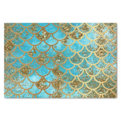 Iridescent Teal Gold Glitter  Mermaid Fish Scales Tissue Paper
