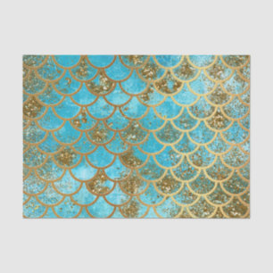 Iridescent Teal Gold Glitter  Mermaid Fish Scales Tissue Paper