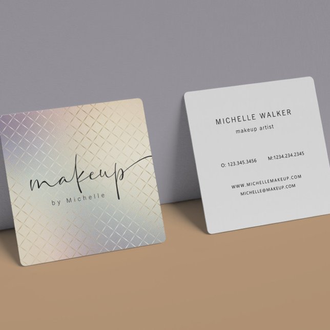 Iridescent Textured Modern Makeup Artist Square Business Card (Creator Uploaded)