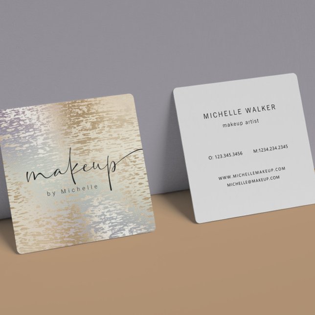 Iridescent Textured Modern Makeup Artist Square Business Card (Creator Uploaded)